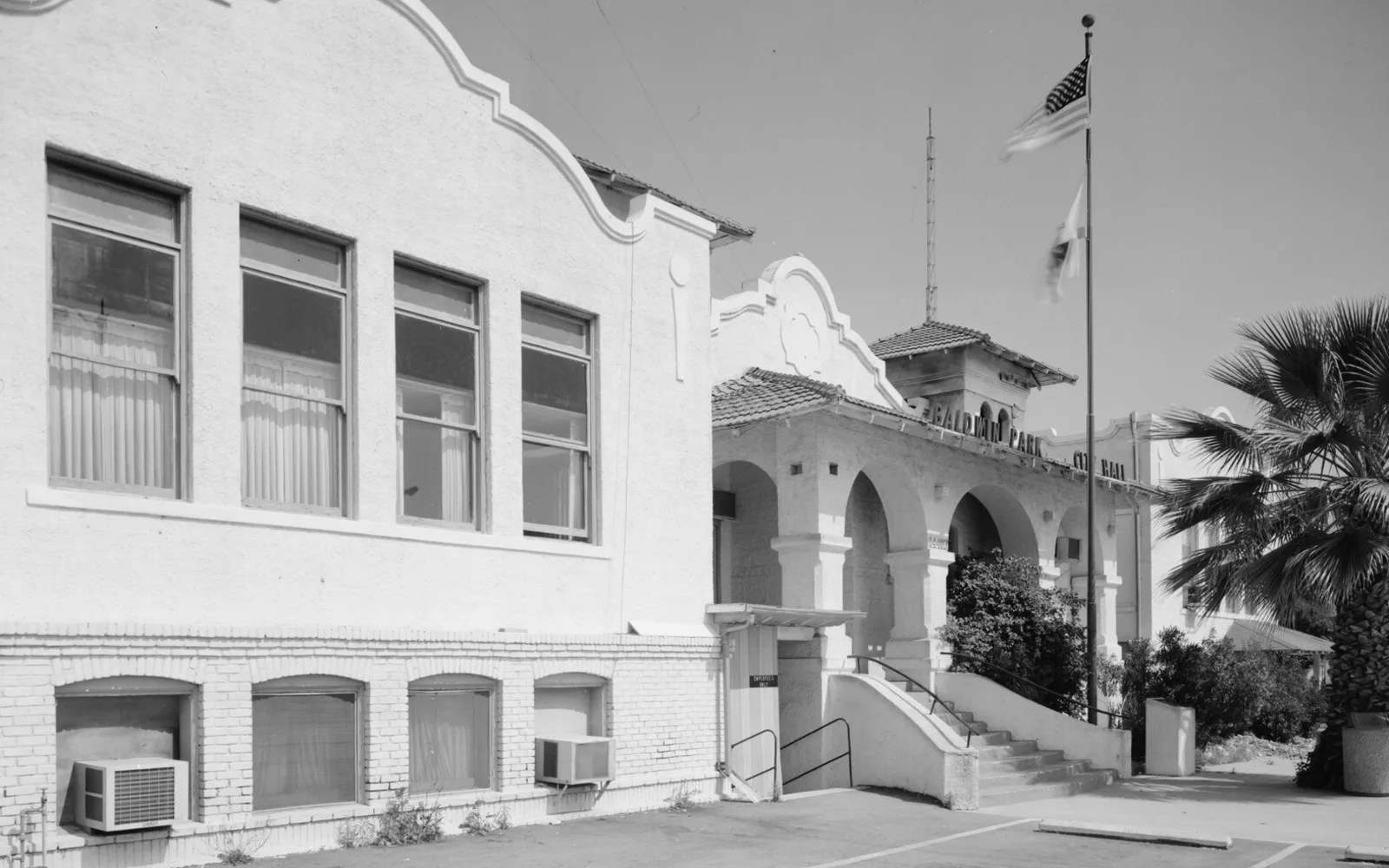 Former Central School and Baldwin Park City Hall entrance, photographed in 1978